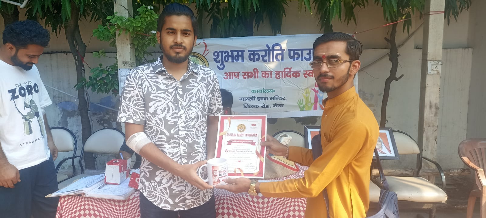 Volunteer receiving certificate of service